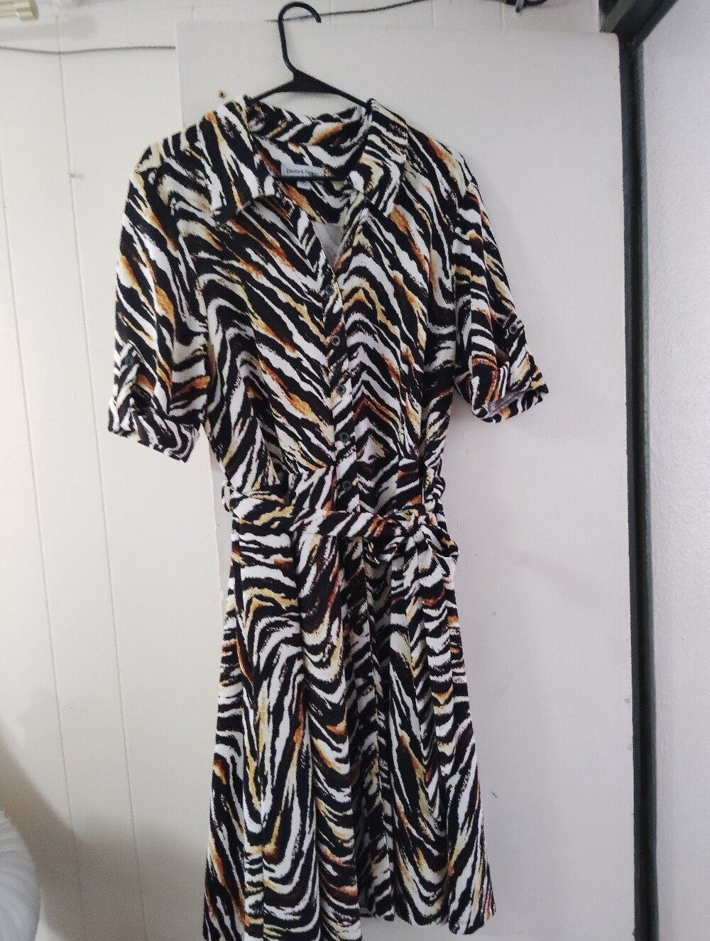 Shelby & Palmer Zebra-Print Midi Dress in Black, White & Brown